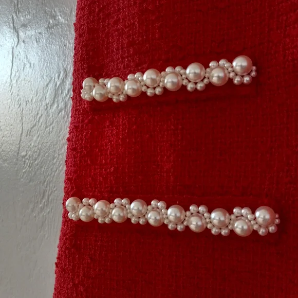 Tuckernuck Red Tweed Jackie Dress Pearl Embellishment L - Picture 6 of 16